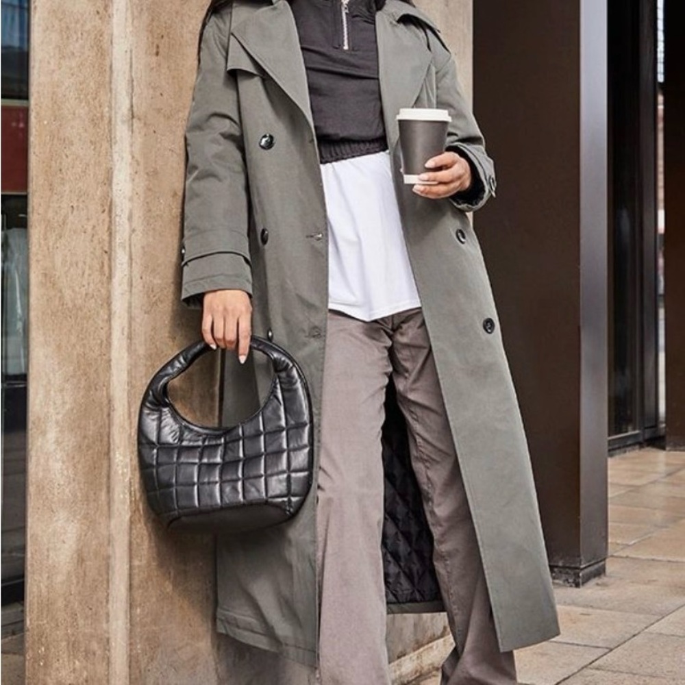 PrettyLittleThing Sage Green Quilted Trench Coat